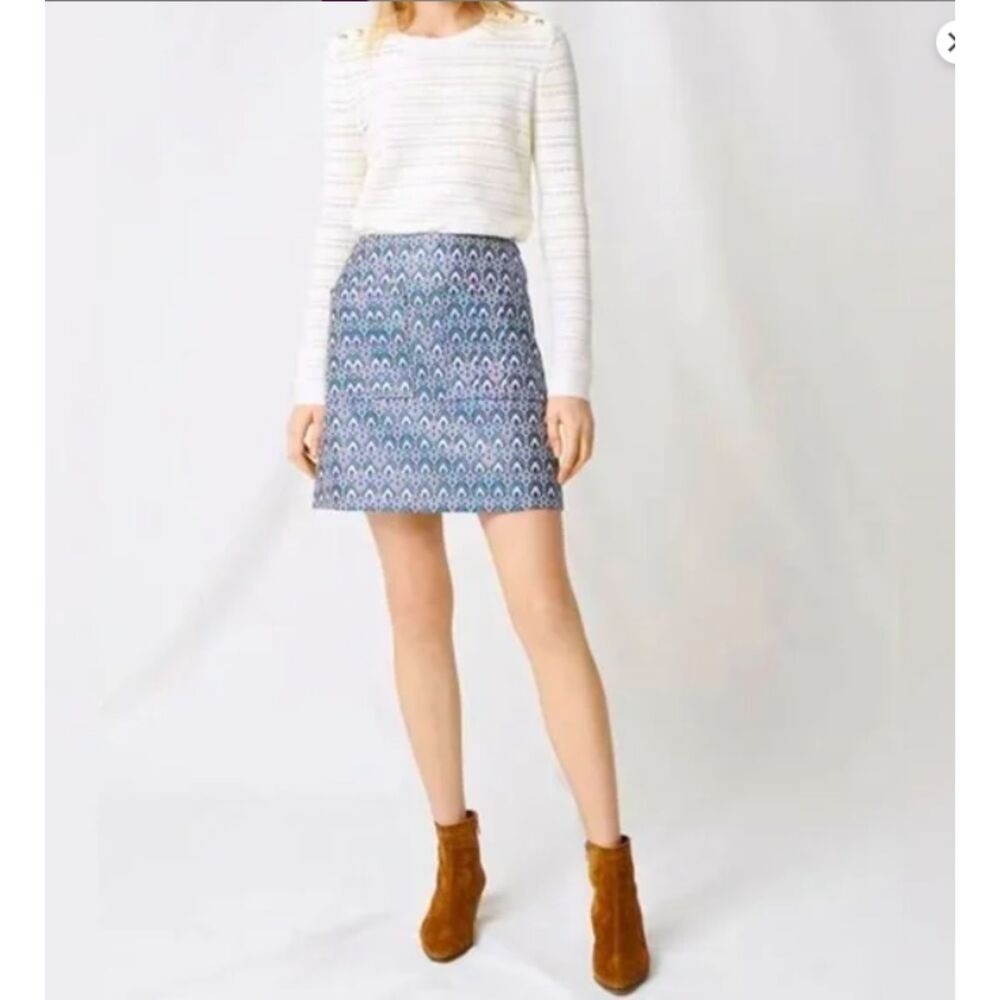 NWOT Maje Blue Pink Green Geometric Print Patch Pocket A-Line Mini Skirt Sz 38/6